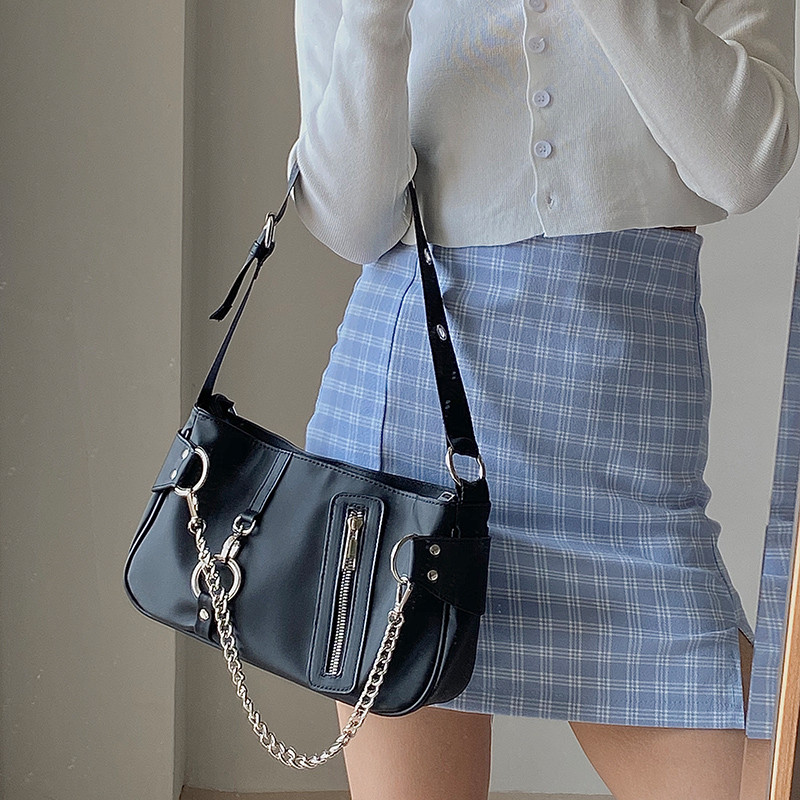 Vintage Chains Τσάντα Γυναικεία Nylon Τσάντα ώμου Νέα τάση Τσάντα μασχάλης Cool Girls Underam Bag Street Lady Handbag bolso SAC