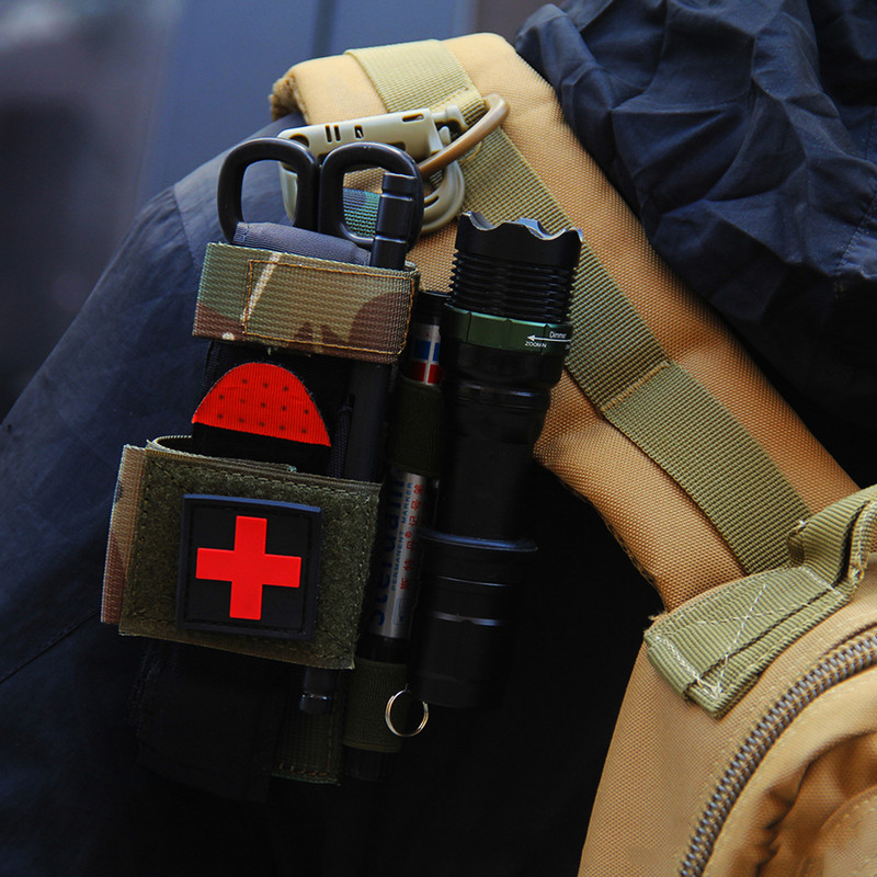 Taktikai elsősegélynyújtó készlet, akasztós táska olló, többfunkciós macska érző táska, gyors vérzéscsillapító orvosi nyíró Molle tasak