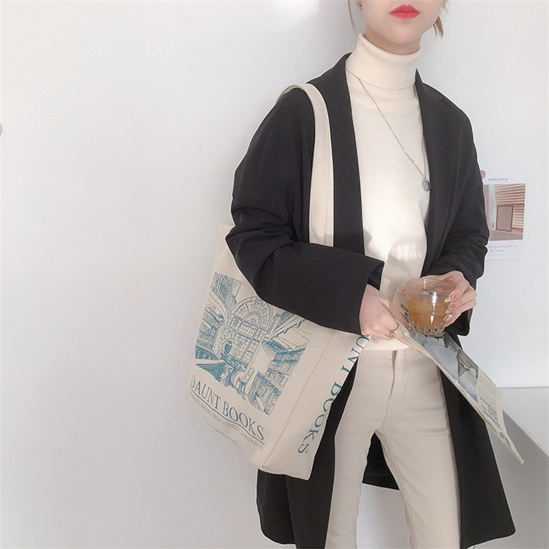 Γυναικεία πάνινη τσάντα ώμου London Daunt Books Καθημερινές τσάντες αγορών Students Book Τσάντα από βαμβακερό ύφασμα Τσάντες χειρός Μεγάλη τσάντα για κορίτσια