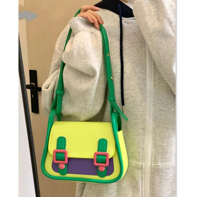 Korea Sweet Women kott PU LOCK ämber vabaaja paneelidega pehme Hasp käekotid õlakott Puhtad ja kotid Crossbody tüdrukute kott