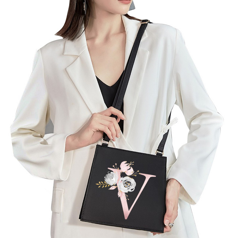 2022 Fashion Shoulder Bag Αρχικό όνομα Επιστολή Σειρά εκτύπωσης με μοτίβο ροζ λουλουδιών Commuter Bag Woman Bag Τσάντα βραδινή τσάντα