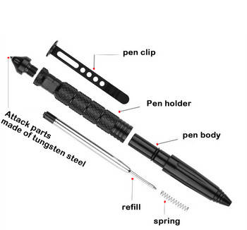 Отбранителна тактическа писалка Висококачествен алуминиев противоплъзгащ преносим писалка за самозащита стоманен инструмент за оцеляване с разбивач на стъкло