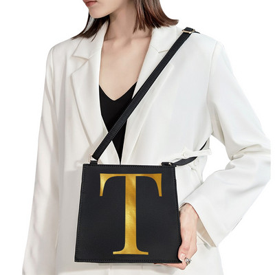 Τσάντα ώμου κορεατικού στιλ Γυναικεία τσάντα αγγελιοφόρου Χρυσά γράμματα Μοτίβο αρχικής ονομασίας Εκτύπωση Τσάντα μετακινήσεων Τσάντα κινητού τηλεφώνου