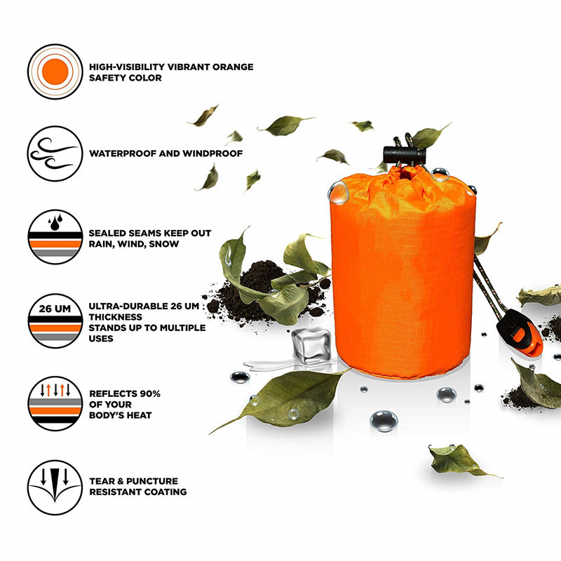 Αδιάβροχο ελαφρύ θερμικό υπνόσακο έκτακτης ανάγκης Bivy Sack - Survival Blanket Bags Κάμπινγκ, Πεζοπορία, Υπαίθρια, Δραστηριότητες