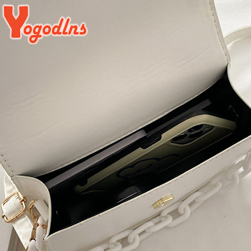 Geantă pătrată cu lanțuri de modă Yogodlns pentru femei, geantă de umăr, din piele PU