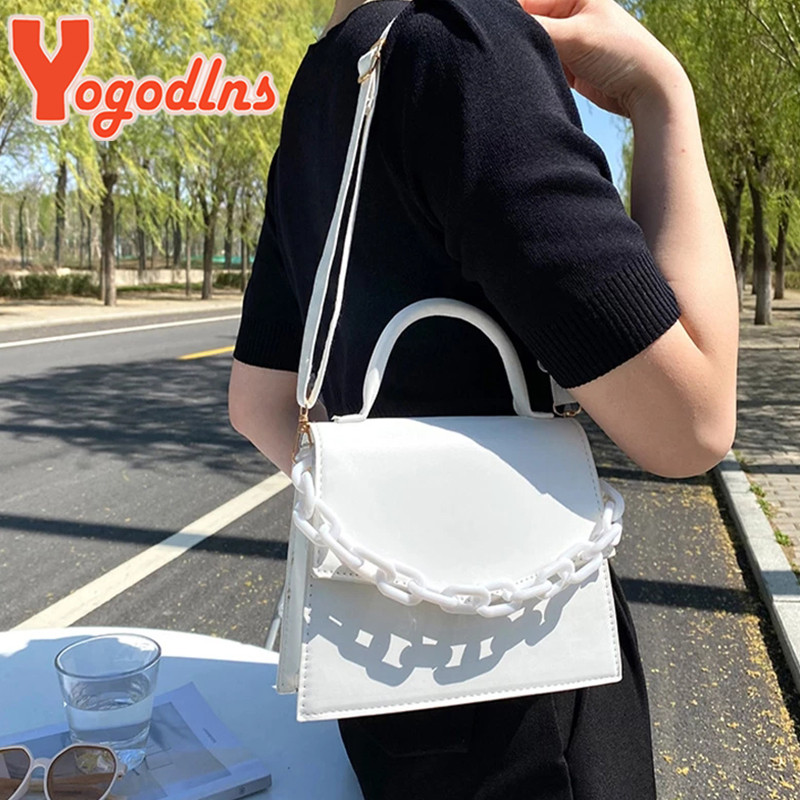 Geantă pătrată cu lanțuri de modă Yogodlns pentru femei, geantă de umăr, din piele PU