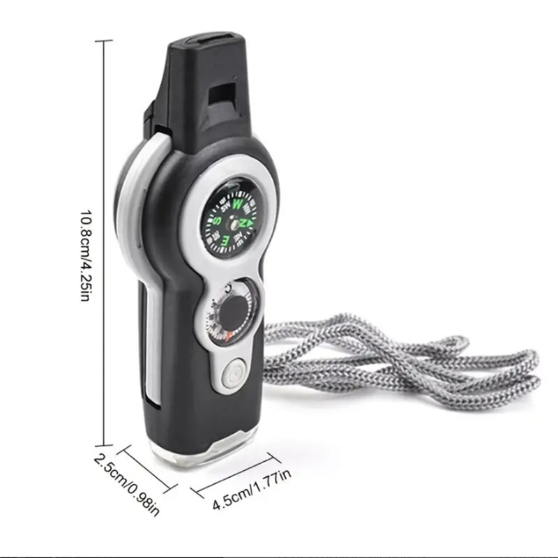 7 viename daugiafunkcinis lauko gelbėjimo švilpukas kempingo nešiojamas avarinis SOS švilpukas su LED šviesos termometro kompasu