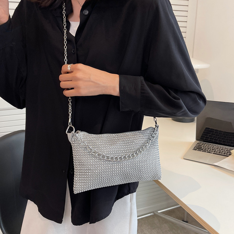 Moodne Rhinestone õlakott Särava disainiga ketiga õlakott naistele kaasaskantav käekott Tänavarõivad Glitter Teemantkott