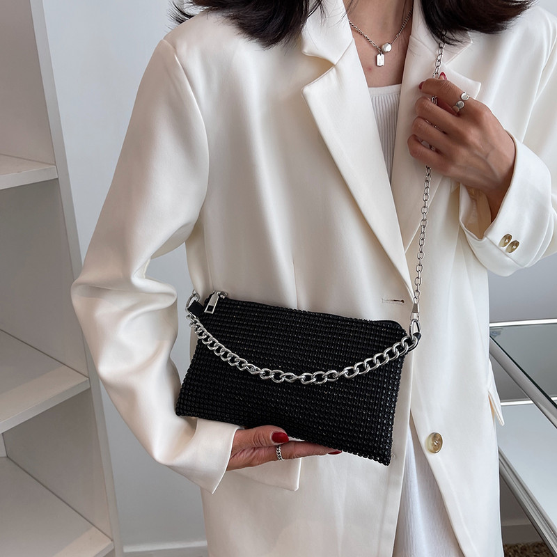 Moodne Rhinestone õlakott Särava disainiga ketiga õlakott naistele kaasaskantav käekott Tänavarõivad Glitter Teemantkott