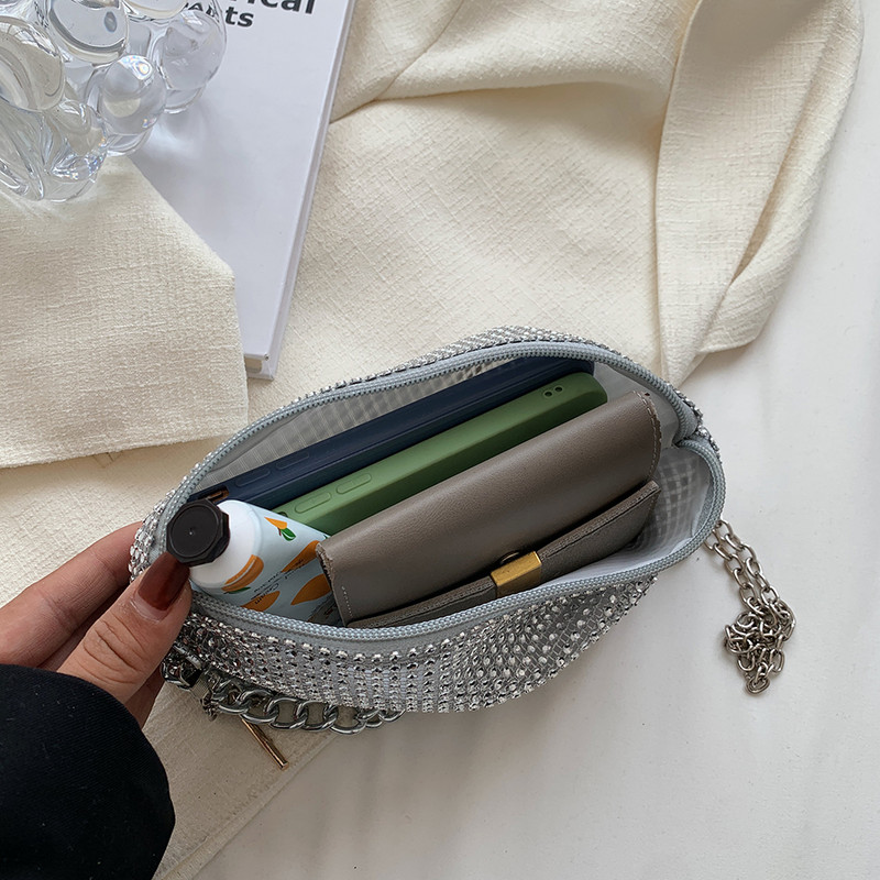 Moodne Rhinestone õlakott Särava disainiga ketiga õlakott naistele kaasaskantav käekott Tänavarõivad Glitter Teemantkott