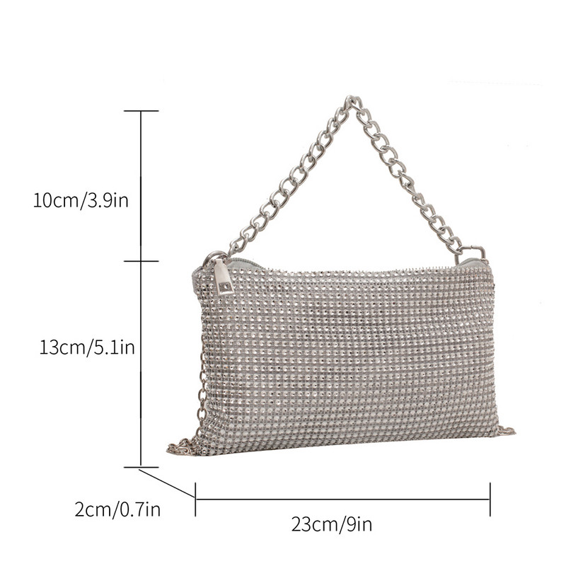 Moodne Rhinestone õlakott Särava disainiga ketiga õlakott naistele kaasaskantav käekott Tänavarõivad Glitter Teemantkott