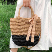 Naiste kootud kandekott Naiste käsitsi kootud käekott rotangist kott Suure mahutavusega nöör vabaaja rannas õlgõlg rist kehaga kott