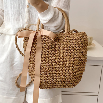 Naiste kootud kandekott Naiste käsitsi kootud käekott rotangist kott Suure mahutavusega nöör vabaaja rannas õlgõlg rist kehaga kott