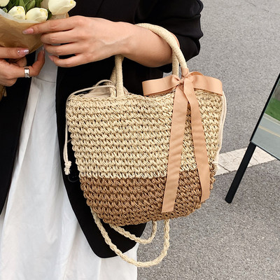 Naiste kootud kandekott Naiste käsitsi kootud käekott rotangist kott Suure mahutavusega nöör vabaaja rannas õlgõlg rist kehaga kott