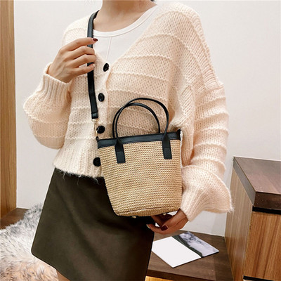 Naiste kootud kandekott Naiste käsitsi kootud käekott rotangist kott Suure mahutavusega nöör vabaaja rannas õlgõlg rist kehaga kott