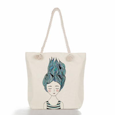 Τσάντες ώμου Sea Series Χαριτωμένα τσάντες με στάμπα με κορίτσι φάλαινας Λινά γυναικείες τσάντες υψηλής χωρητικότητας Ταξιδιωτικές τσάντες παραλίας Νέα οικολογική τσάντα αγορών