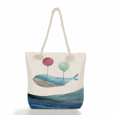 Τσάντες ώμου Sea Series Χαριτωμένα τσάντες με στάμπα με κορίτσι φάλαινας Λινά γυναικείες τσάντες υψηλής χωρητικότητας Ταξιδιωτικές τσάντες παραλίας Νέα οικολογική τσάντα αγορών