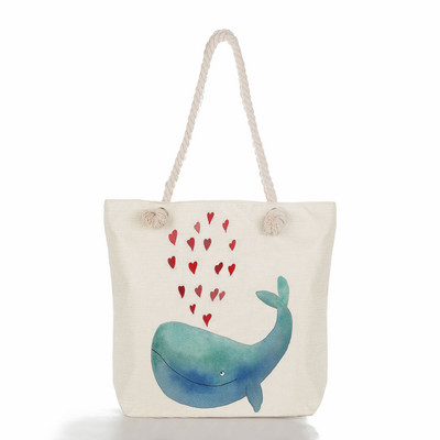 Τσάντες ώμου Sea Series Χαριτωμένα τσάντες με στάμπα με κορίτσι φάλαινας Λινά γυναικείες τσάντες υψηλής χωρητικότητας Ταξιδιωτικές τσάντες παραλίας Νέα οικολογική τσάντα αγορών