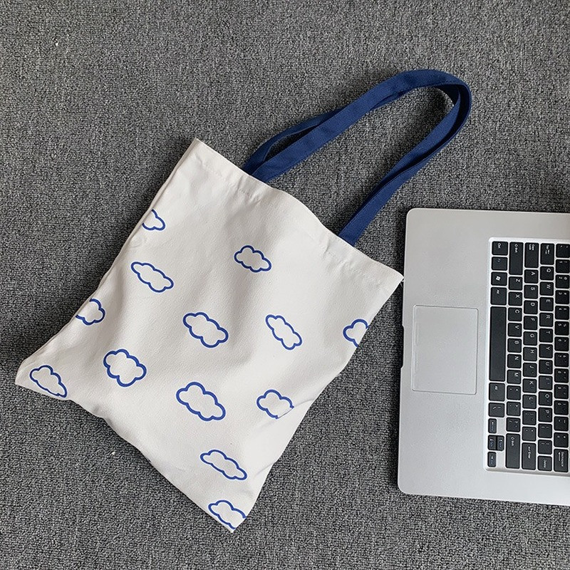 Naiste lõuend Ostukotid Pilved Printimine Kandekotid Vabaaja ökopuuvillasest riidest õlakott tüdrukutele Käekotid Mood