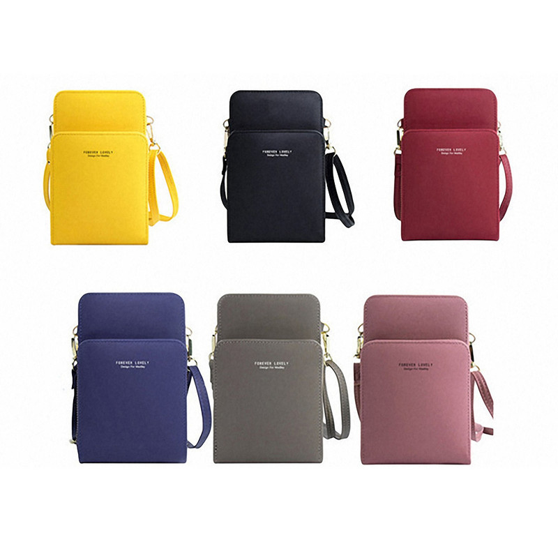 Kaasaskantav PU-nahast õlakott Ühevärviline mobiiltelefoni kaardihoidjad Rahakoti rihmad Taskud Käekotid Naistele Tüdrukutele