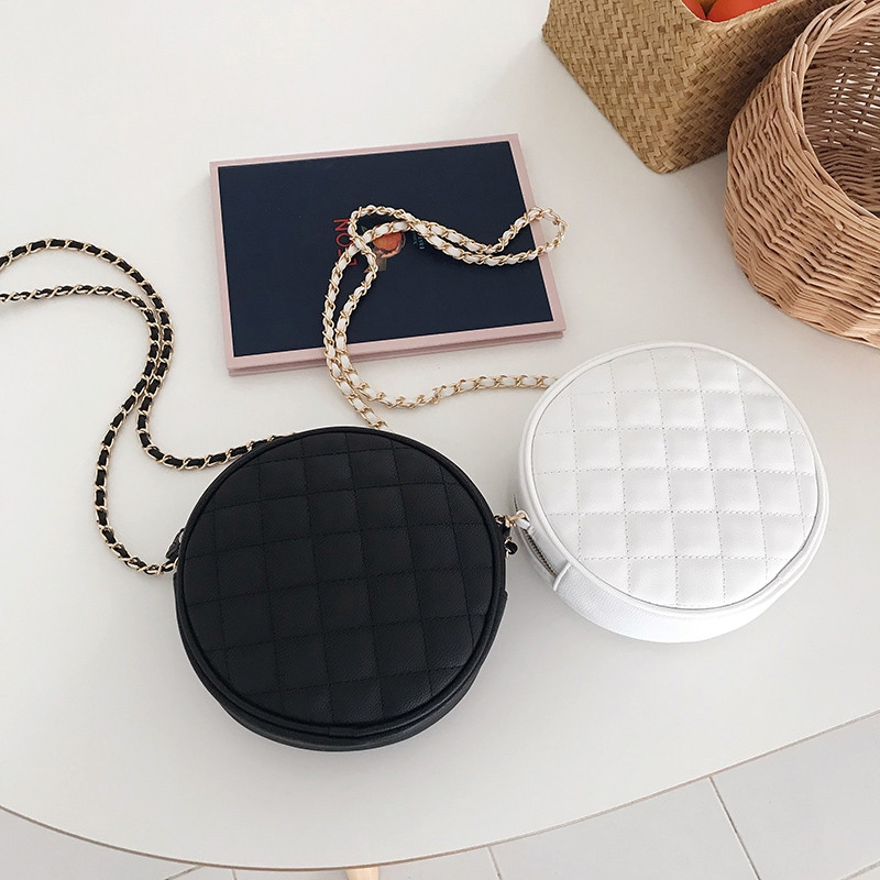 Μίνι δερμάτινες τσάντες χιαστί με καπιτονέ αλυσίδα για γυναίκες Στρογγυλή τσάντα σχεδιαστή Γυναικεία τσάντες χειρός Μικρά πορτοφόλια Γυναικεία τσάντα ώμου Messenger
