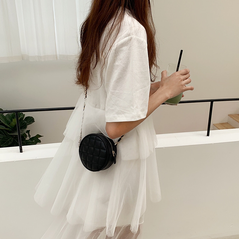 Μίνι δερμάτινες τσάντες χιαστί με καπιτονέ αλυσίδα για γυναίκες Στρογγυλή τσάντα σχεδιαστή Γυναικεία τσάντες χειρός Μικρά πορτοφόλια Γυναικεία τσάντα ώμου Messenger