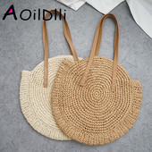 Ümmargune õlgedest rannakott Vintage käsitsi valmistatud kootud õlakott Raffia ring rotangist kotid Bohemian Summer Vacation vabaaja kotid