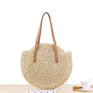 Ümmargune õlgedest rannakott Vintage käsitsi valmistatud kootud õlakott Raffia ring rotangist kotid Bohemian Summer Vacation vabaaja kotid