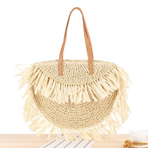 Ümmargune õlgedest rannakott Vintage käsitsi valmistatud kootud õlakott Raffia ring rotangist kotid Bohemian Summer Vacation vabaaja kotid