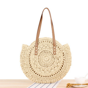 Ümmargune õlgedest rannakott Vintage käsitsi valmistatud kootud õlakott Raffia ring rotangist kotid Bohemian Summer Vacation vabaaja kotid