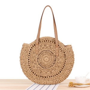 Ümmargune õlgedest rannakott Vintage käsitsi valmistatud kootud õlakott Raffia ring rotangist kotid Bohemian Summer Vacation vabaaja kotid