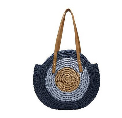 Ümmargune õlgedest rannakott Vintage käsitsi valmistatud kootud õlakott Raffia ring rotangist kotid Bohemian Summer Vacation vabaaja kotid