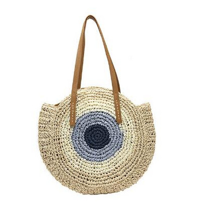 Ümmargune õlgedest rannakott Vintage käsitsi valmistatud kootud õlakott Raffia ring rotangist kotid Bohemian Summer Vacation vabaaja kotid