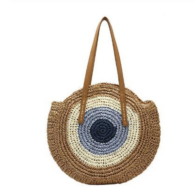 Ümmargune õlgedest rannakott Vintage käsitsi valmistatud kootud õlakott Raffia ring rotangist kotid Bohemian Summer Vacation vabaaja kotid
