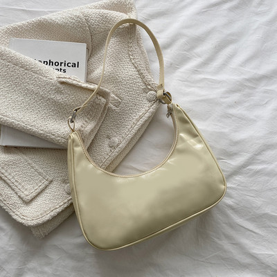 Naiste lakknahast ühevärviline poolkuu käekott Lady väike kaenlaaukott Tänava ristkotid Lihtne õlakott kaenlaalused kotid