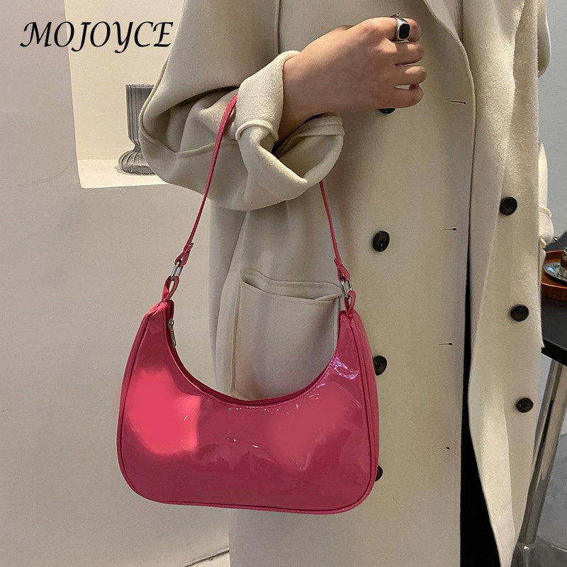 Naiste lakknahast ühevärviline poolkuu käekott Lady väike kaenlaaukott Tänava ristkotid Lihtne õlakott kaenlaalused kotid