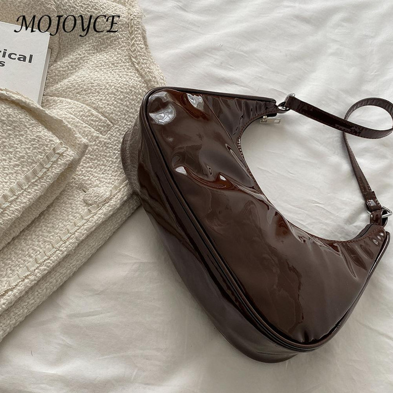 Naiste lakknahast ühevärviline poolkuu käekott Lady väike kaenlaaukott Tänava ristkotid Lihtne õlakott kaenlaalused kotid