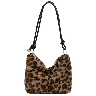 Γυναικεία ψεύτικη γούνα Leopard Print Τσάντα σχεδιαστής Μαλακές βελούδινες τσάντες Τσάντες και πορτοφόλι Γυναικεία τσάντα τσάντα ώμου Clutch