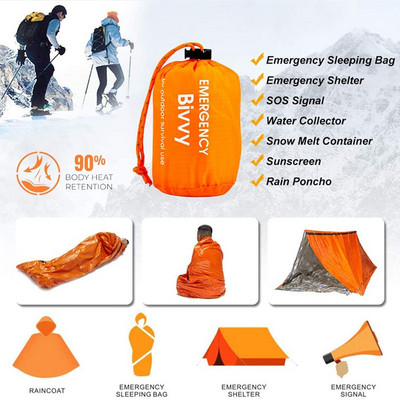 Compact Bivy Sack Emergency Survival Sleeping Bag Φορητός αδιάβροχος επαναχρησιμοποιούμενος θερμικός υπνόσακος Mylar Survival κουβέρτα