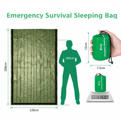Kompaktne Bivy Sack Emergency Survival Magamiskott Kaasaskantav veekindel korduvkasutatav termiline magamiskott Mylar Survival tekk