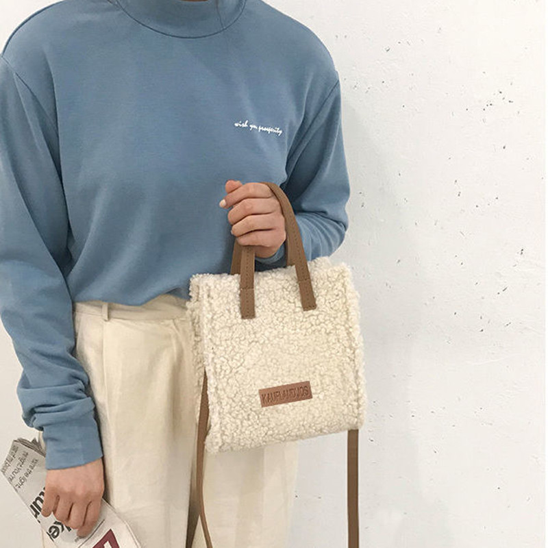 2022. aasta naiste talvine õlakott Lambavillane soe pehme sügisene ruudukujuline Risti kehaga kaasaskantav vabaaja beež khaki värvi tüdrukute preppy stiil