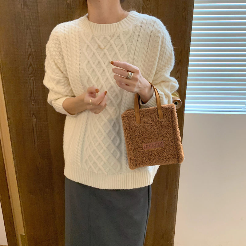 2022. aasta naiste talvine õlakott Lambavillane soe pehme sügisene ruudukujuline Risti kehaga kaasaskantav vabaaja beež khaki värvi tüdrukute preppy stiil