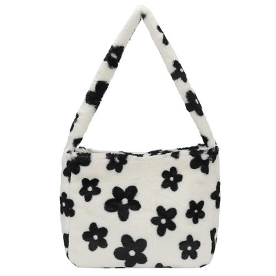 Cartoon Panda Print õlakott Naiste pehme plüüsist käekott Pehme kunstkarusnahast Clutch Designer kotid Luksuslik suure mahutavusega rahakott