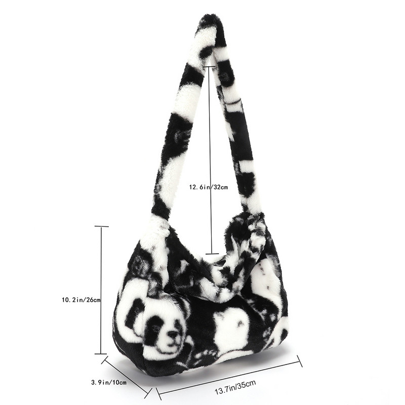 Cartoon Panda Print õlakott Naiste pehme plüüsist käekott Pehme kunstkarusnahast Clutch Designer kotid Luksuslik suure mahutavusega rahakott
