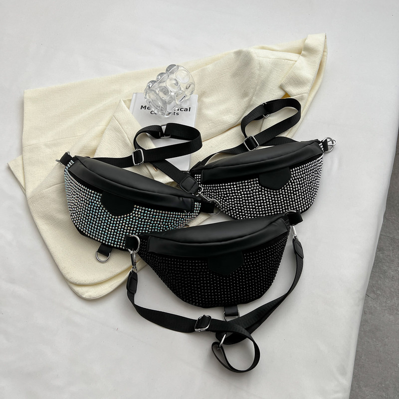 Márka Fanny Pack gyémánt szegecses női övtáska Sokoldalú melltáska Luxus deréktáska Designer Crossbody táskák divatos pénztárca