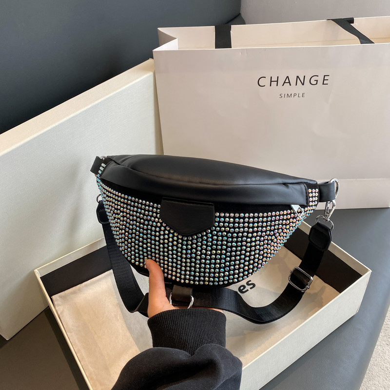 Márka Fanny Pack gyémánt szegecses női övtáska Sokoldalú melltáska Luxus deréktáska Designer Crossbody táskák divatos pénztárca