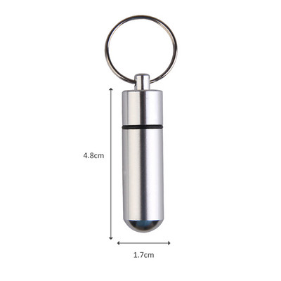 Преносим алуминиева сплав Водоустойчив калъф за хапчета за съхранение на лекарства, държач, контейнер, капсула, ключодържател за първа помощ, ключодържател, инструмент за открито