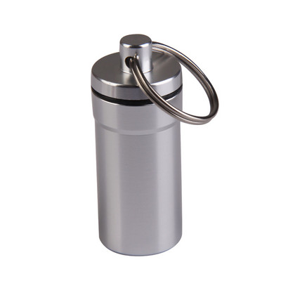 Преносим алуминиева сплав Водоустойчив калъф за хапчета за съхранение на лекарства, държач, контейнер, капсула, ключодържател за първа помощ, ключодържател, инструмент за открито