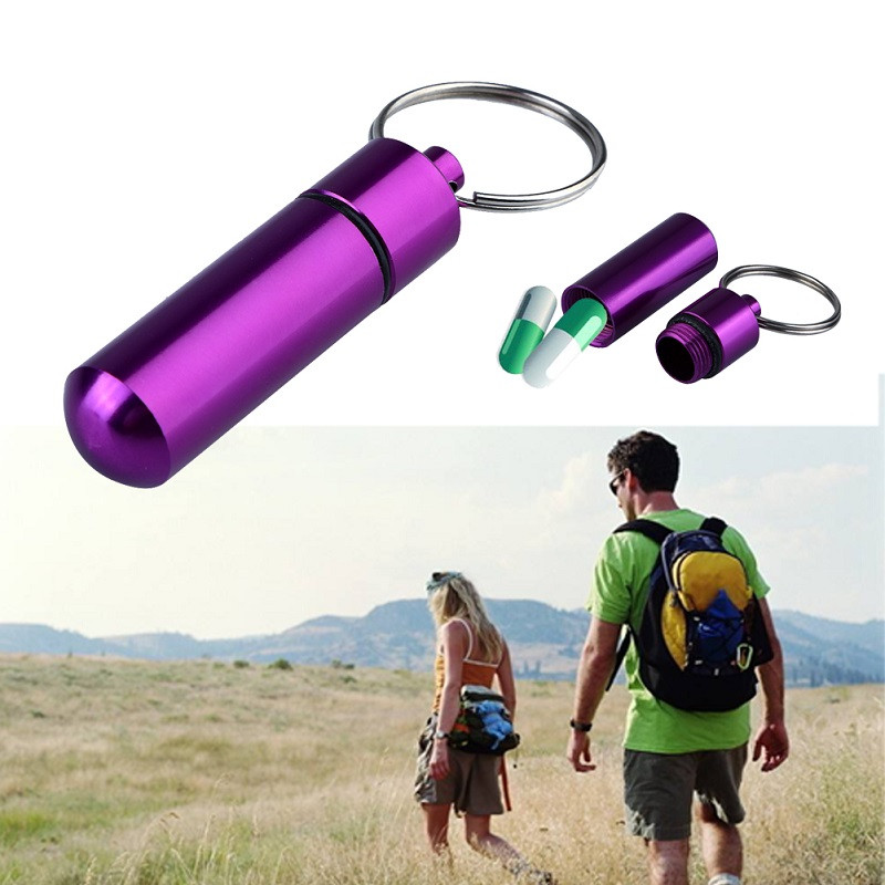 Преносим алуминиева сплав Водоустойчив калъф за хапчета за съхранение на лекарства, държач, контейнер, капсула, ключодържател за първа помощ, ключодържател, инструмент за открито