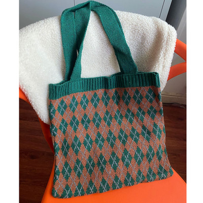 YoReAi naiste ostukott Kudumine Pehmed õlakotid Naiste käekotid Pleed Sügishoid Korduvkasutatav kerge kandekott